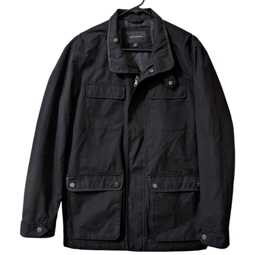 Banana Republic Black Quilted Field Jacket Men's S Faux Leather Trim